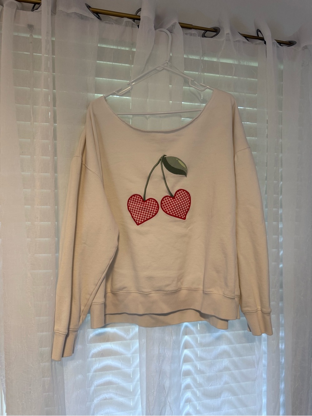 Aeropostale Cream Scoop-Neck Sweatshirt with Red Cherry Hearts